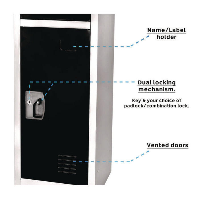 Steel Storage Locker, 3 Compartment, 12 x 12 x 72, Black