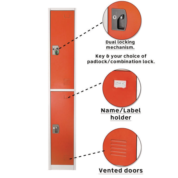 Steel Storage Locker, 2 Compartment, 12 x 12 x 72, Red