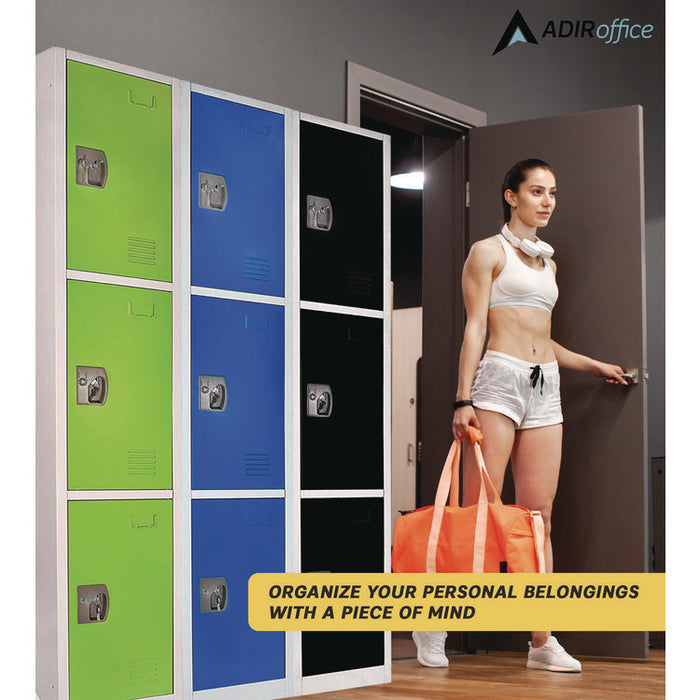 Steel Storage Locker, 3 Compartment, 12 x 12 x 72, Blue