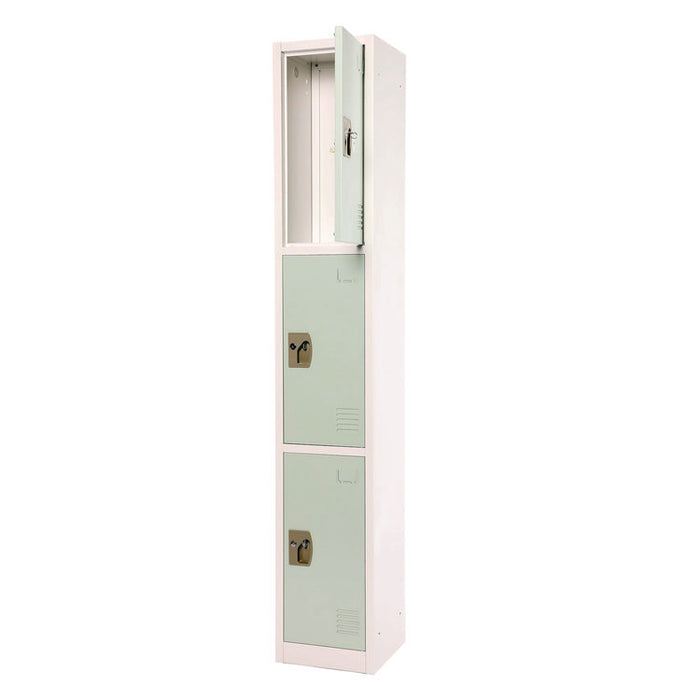Steel Storage Locker, 3 Compartment, 12 x 12 x 72, Misty Green