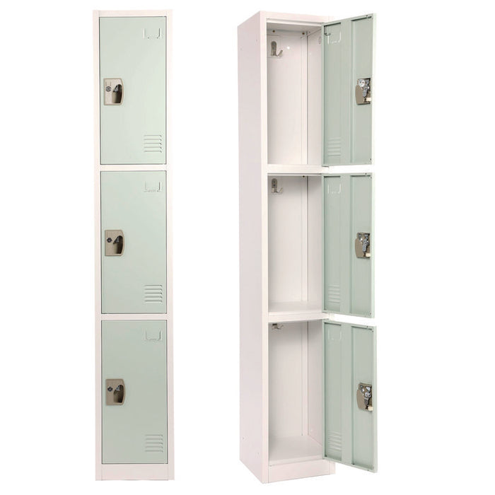 Steel Storage Locker, 3 Compartment, 12 x 12 x 72, Misty Green