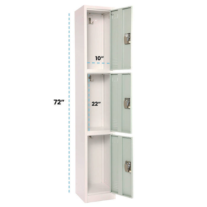 Steel Storage Locker, 3 Compartment, 12 x 12 x 72, Misty Green