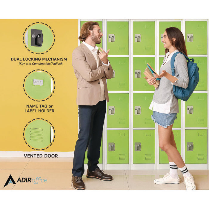 Steel Storage Locker, 4 Compartment, 12 x 12 x 72, Green