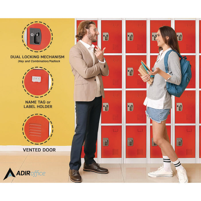 Steel Storage Locker, 4 Compartment, 12 x 12 x 72, Red