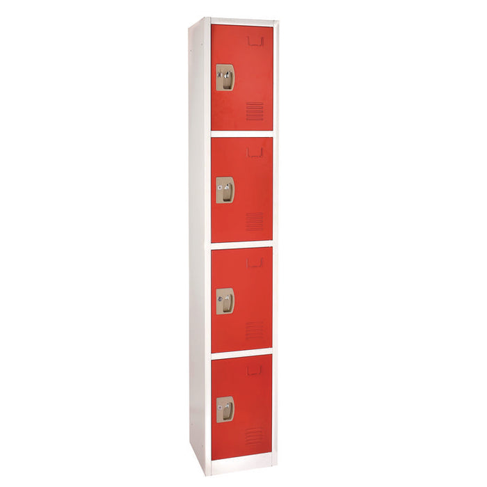 Steel Storage Locker, 4 Compartment, 12 x 12 x 72, Red