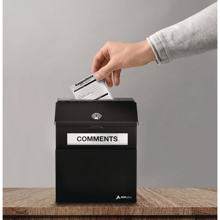 Wall Mountable Steel Suggestion Secure Drop Box with Key, 7 x 6 x 8.5, Stainless Steel 304, Black