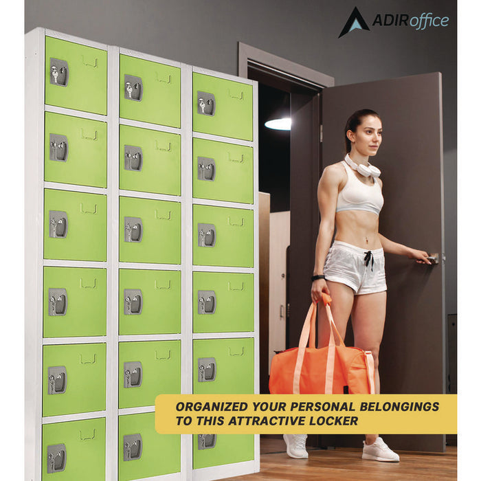 Steel Storage Locker, 6 Compartment, 12 x 12 x 72, Green