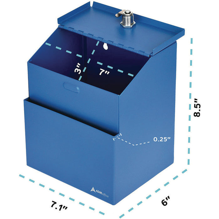 Wall Mountable Steel Suggestion Secure Drop Box with Key, 7 x 6 x 8.5, Stainless Steel 304, Blue