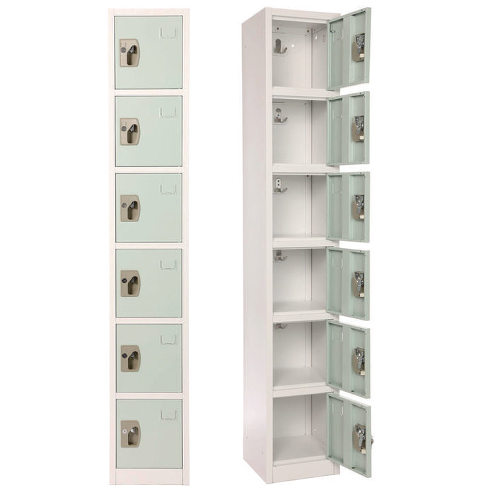 Steel Storage Locker, 6 Compartment, 12 x 12 x 72, Misty Green