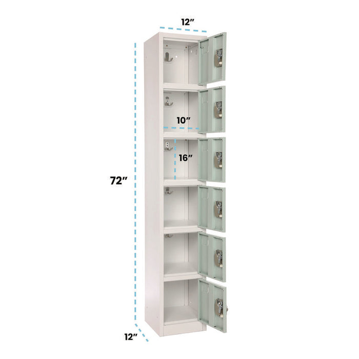 Steel Storage Locker, 6 Compartment, 12 x 12 x 72, Misty Green