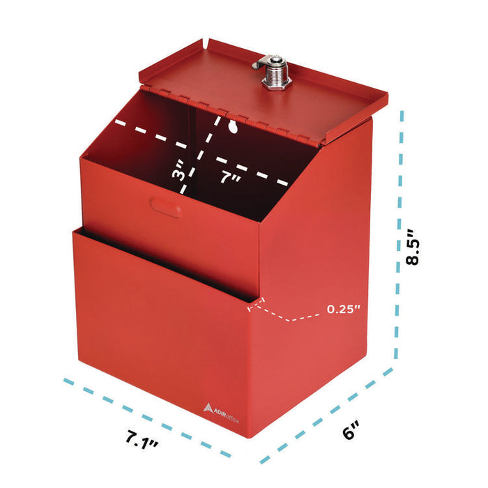 Wall Mountable Steel Suggestion Secure Drop Box with Key, 7 x 6 x 8.5, Stainless Steel 304, Red
