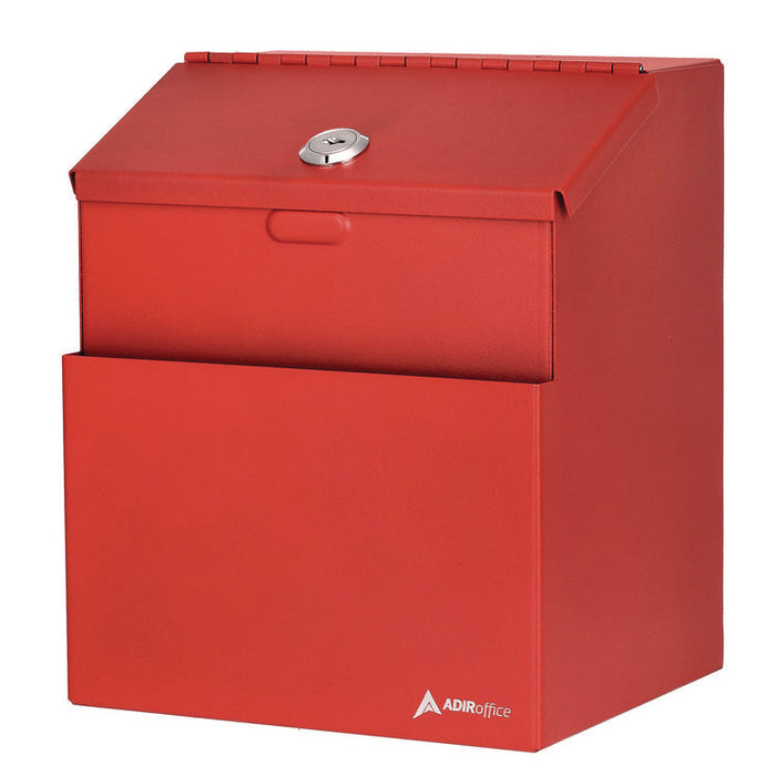 Wall Mountable Steel Suggestion Secure Drop Box with Key, 7 x 6 x 8.5, Stainless Steel 304, Red