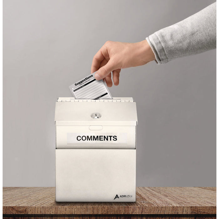 Wall Mountable Steel Suggestion Secure Drop Box with Key, 7 x 6 x 8.5, Stainless Steel 304, White