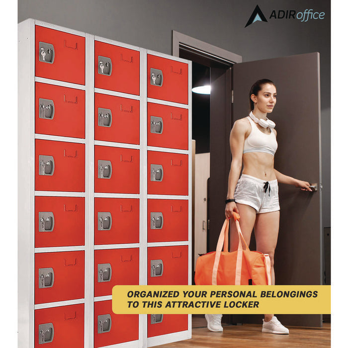 Steel Storage Locker, 6 Compartment, 12 x 12 x 72, Red