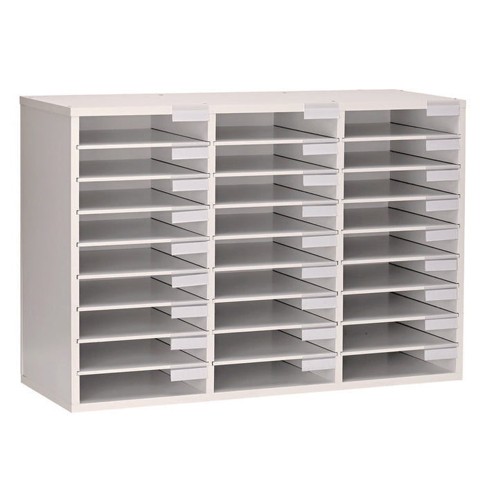 Wooden 27 Compartment Literature Organizer, 27 Sections, Letter Size, 31.49 x 11.81 x 21.65, White