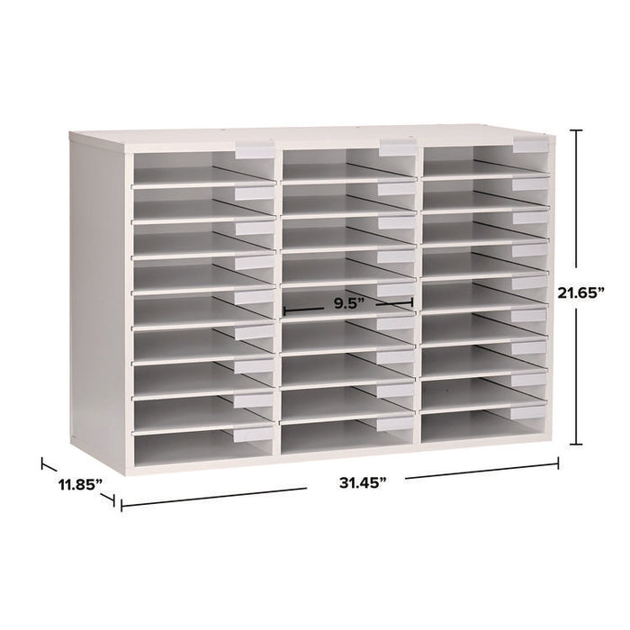 Wooden 27 Compartment Literature Organizer, 27 Sections, Letter Size, 31.49 x 11.81 x 21.65, White