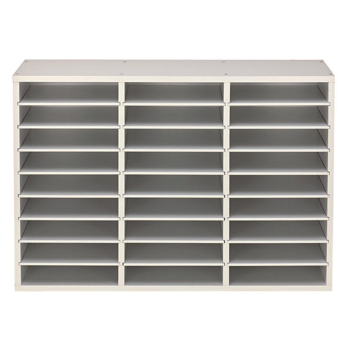 Wooden 27 Compartment Literature Organizer, 27 Sections, Letter Size, 31.49 x 11.81 x 21.65, White