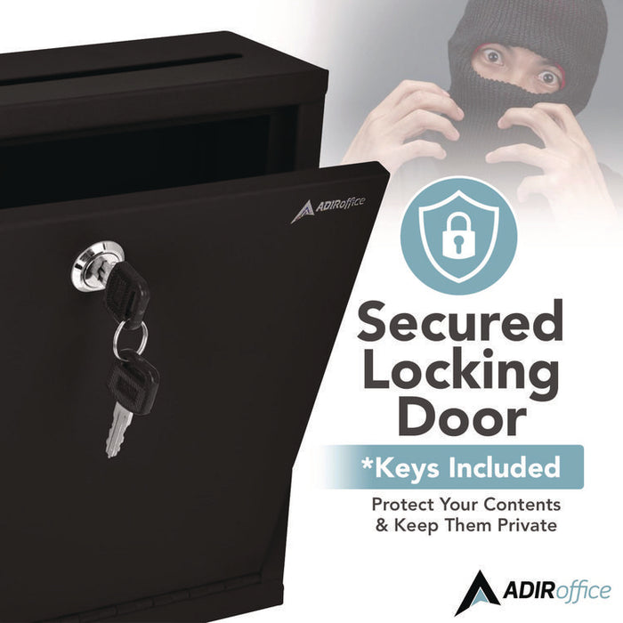 Large Size Steel Multi-Purpose Secure Drop Box, 12 x 3 x 10, Black