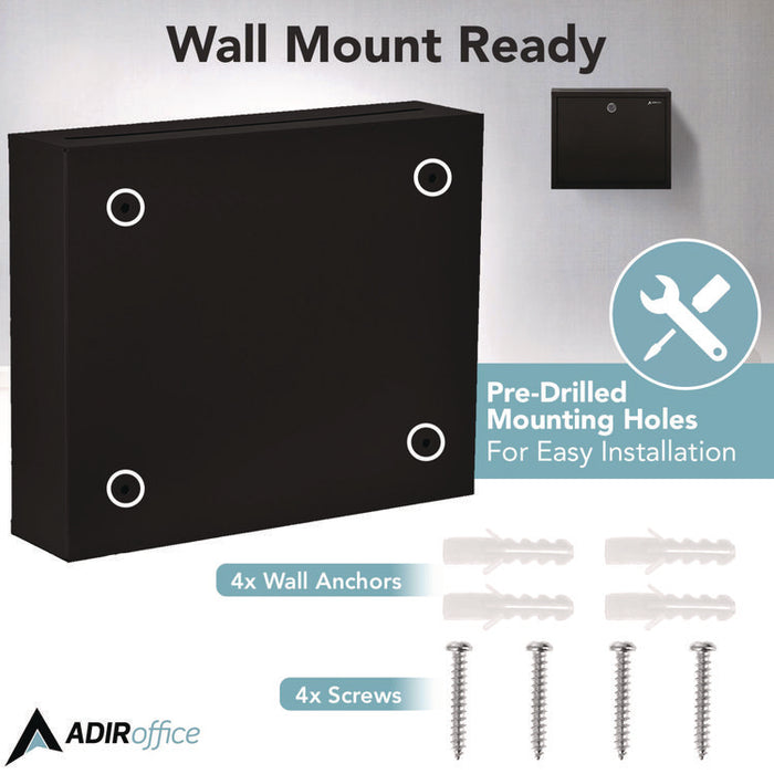 Large Size Steel Multi-Purpose Secure Drop Box, 12 x 3 x 10, Black