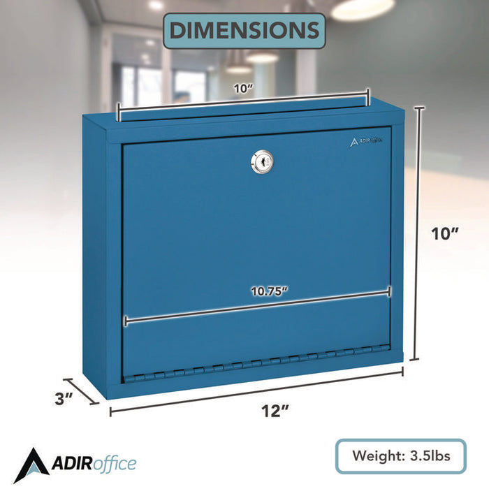 Large Size Steel Multi-Purpose Secure Drop Box, 12 x 3 x10, Blue