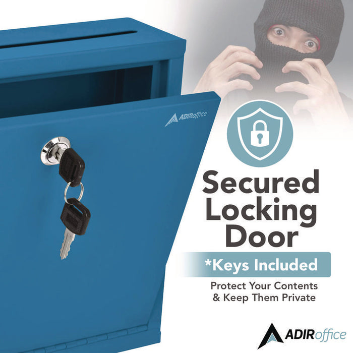 Large Size Steel Multi-Purpose Secure Drop Box, 12 x 3 x10, Blue
