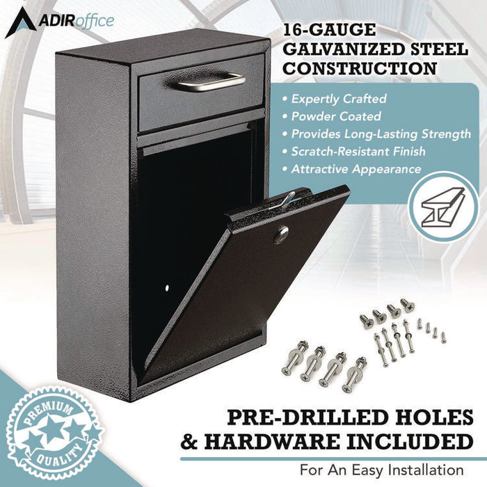 Large Ultimate Secure Drop Box Wall Mounted Mail Box, 11.2 x 4.7 x 16.2, Black
