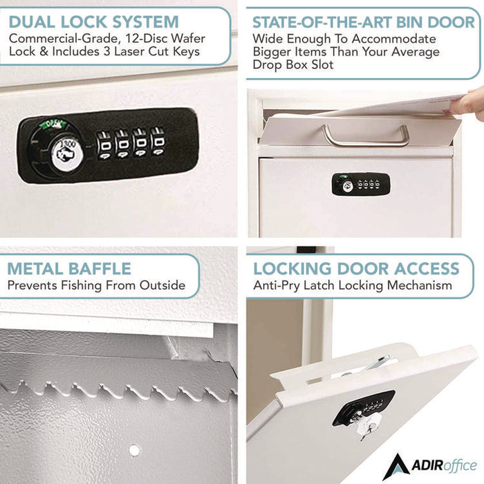 Medium Secure Drop Box Wall Mounted Locking Mail Box with Key and Combination Lock, 10.51 x 4.72 x 12, White