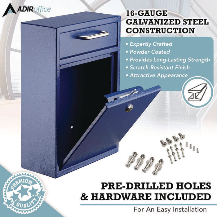 Large Ultimate Secure Drop Box Wall Mounted Mail Box, 11.2 x 4.7 x 16.2, Blue