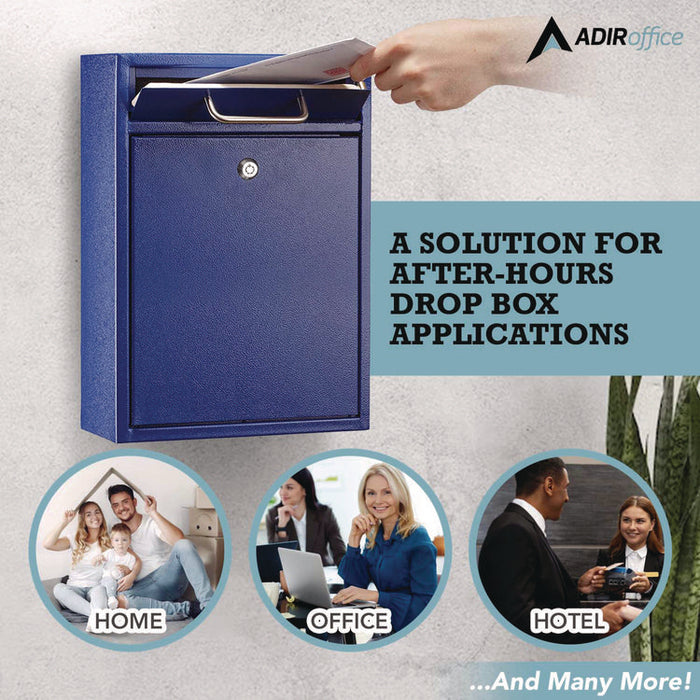 Large Ultimate Secure Drop Box Wall Mounted Mail Box, 11.2 x 4.7 x 16.2, Blue