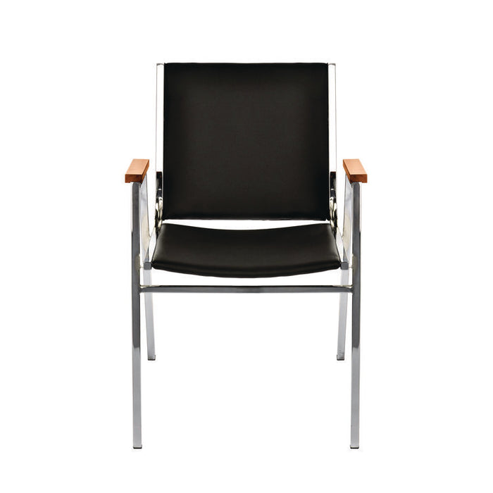 Vinyl Chrome Frame Stackable Office Chair, 16.5 x 22 x 32, Black Seat, Black Back, Chrome Base