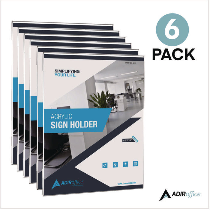 Wall Mount Side-Loading Acrylic Sign Holders, 8 x 11, Clear Frame, 6/Pack