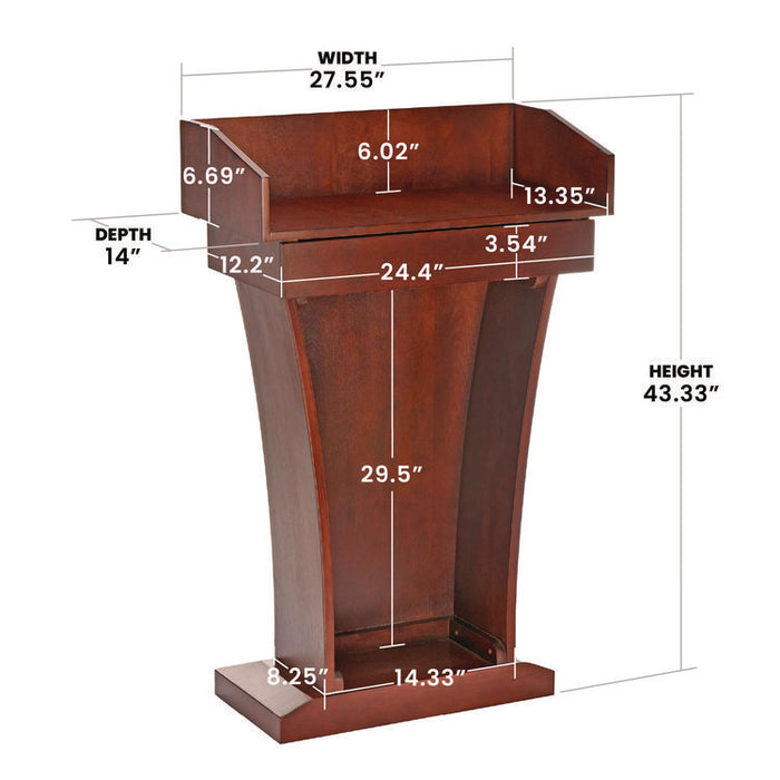Wood Stand-Up Podium Lectern Speaker Stand with Drawer and Storage Area, 27.55 x 14 x 43.3, Cherry