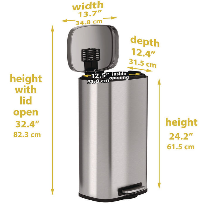 Fire-Resistant Step Pedal Trash Can, 8 gal, Plastic/Stainless Steel, Silver