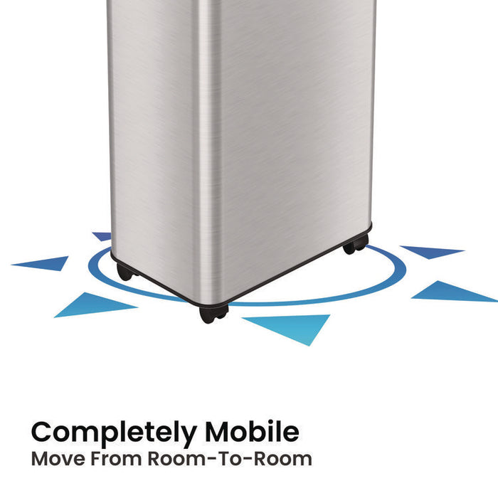 Open Top Trash Can with Wheels, 21 gal, Plastic/Stainless Steel, Silver
