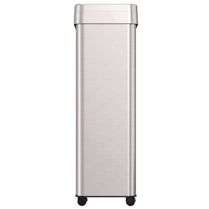 Open Top Trash Can with Wheels, 21 gal, Plastic/Stainless Steel, Silver
