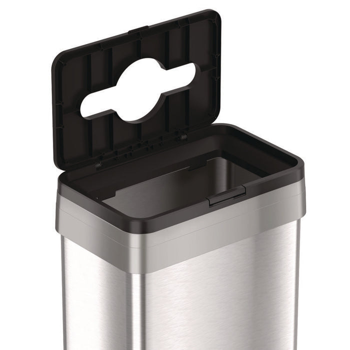 Open Top Trash Bin with Wheels and Color-Coded Lid, 21 gal, Plastic/Stainless Steel, Silver/Black
