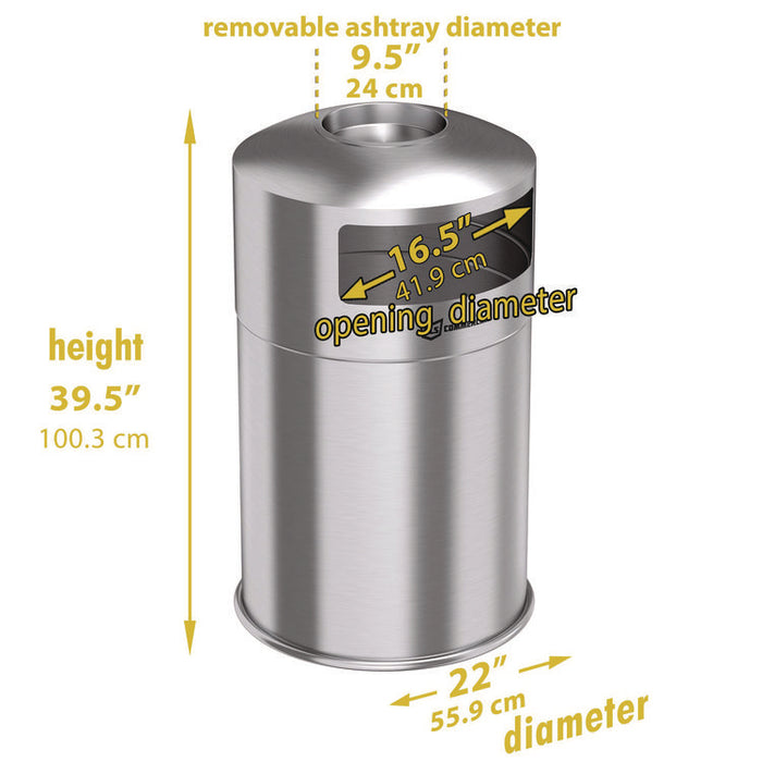 Extra-Large Dual Side-Entry Trash Can, Indoor, 50 gal, Stainless Steel, Silver
