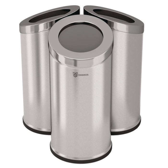 Beveled Open Top Trash Can, 15 gal, Stainless Steel, Silver