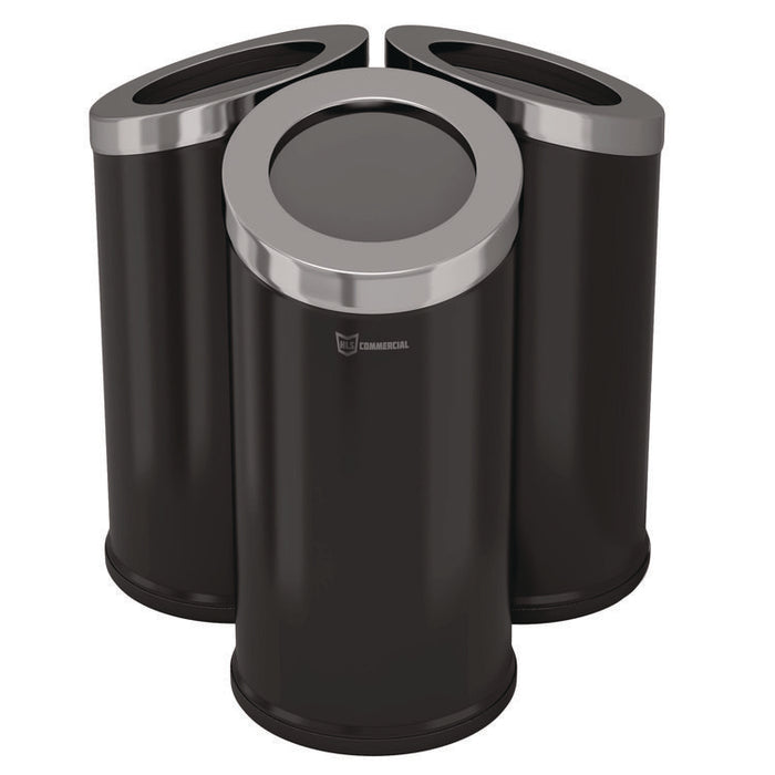 Beveled Open Top Trash Can, 15 gal, Stainless Steel, Black