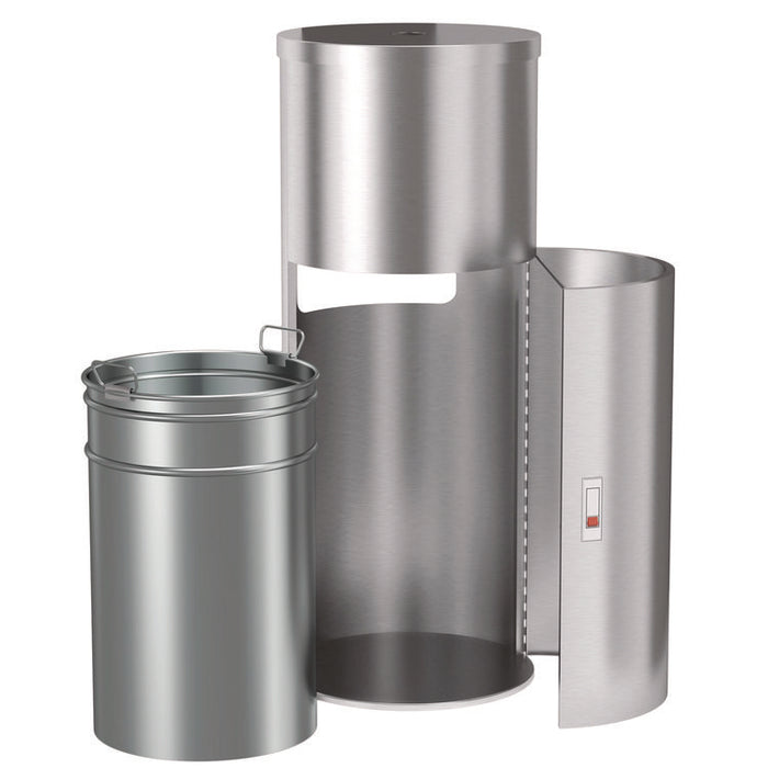 Side-Entry Trash Can with Gym Wipe Dispenser, 9 gal, Stainless Steel, Silver