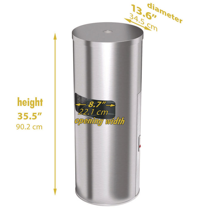 Side-Entry Trash Can with Gym Wipe Dispenser, 9 gal, Stainless Steel, Silver