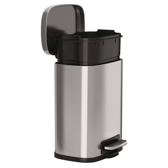 Fire-Resistant Step Pedal Trash Can, 1.3 gal, Plastic/Stainless Steel, Silver