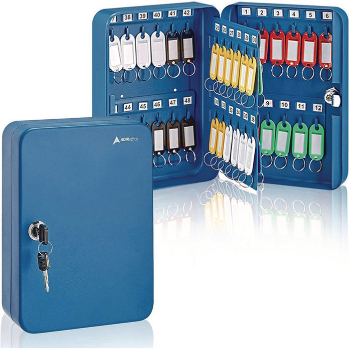 Steel Secure Key Cabinet with Key Lock, 48-Key, 7.1 x 3.1 x 10, Stainless Steel 304, Blue