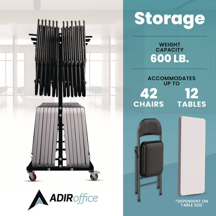 Folding Chair and Table Combo Cart, Metal, 600 lb Capacity, 33.7 x 65 x 67, Black