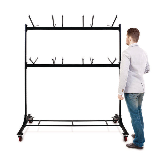 Steel Folding Chair Two-Tier Utility Cart, Metal, 1,000 lb Capacity, 33 x 65 x 68.5, Black