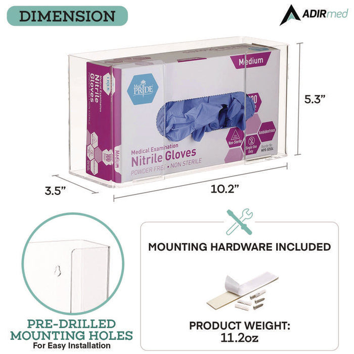 Acrylic Glove Dispenser, Single Box Capacity, 10.2 x 3.5 x 5.3, Clear