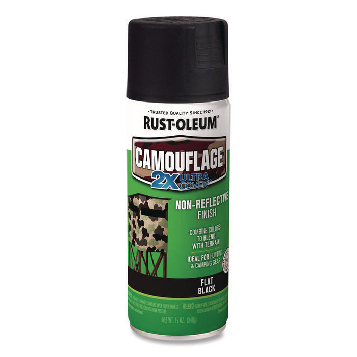 Camouflage Spray Paint, Flat Black, 12 oz Aerosol Can, 6/Carton