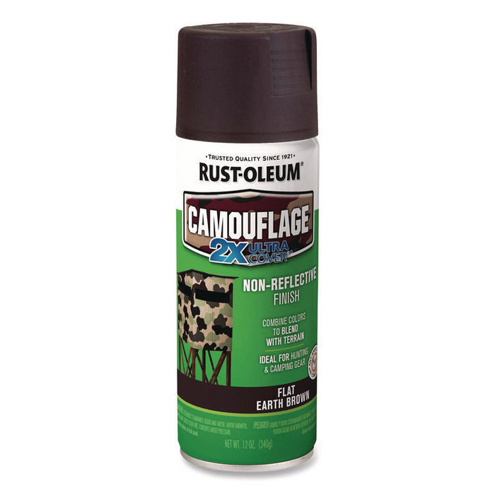 Camouflage Spray Paint, Flat Earth Brown, 12 oz Aerosol Can, 6/Carton