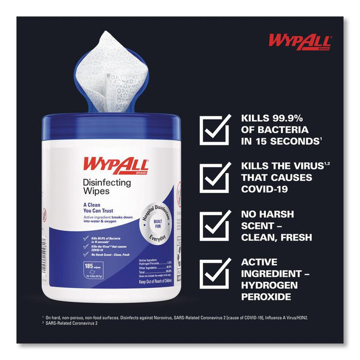 Disinfecting Wipes, 1-Ply, 5.16 x 8.5, Fresh Scent, White, 185 Sheets/Canister, 3 Canisters/Carton