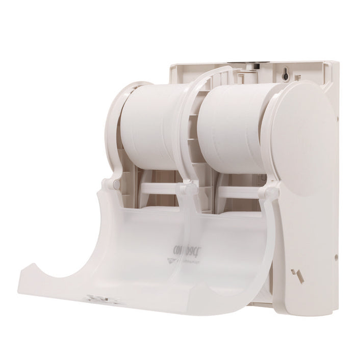 Compact Quad Vertical Four-Roll Coreless Tissue Dispenser, 12.06 x 8 x 14.44, White